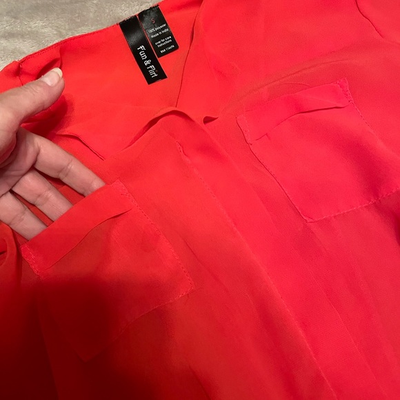 Sheer red 3/4 length sleeved blouse, size S, $15 - Picture 2 of 6